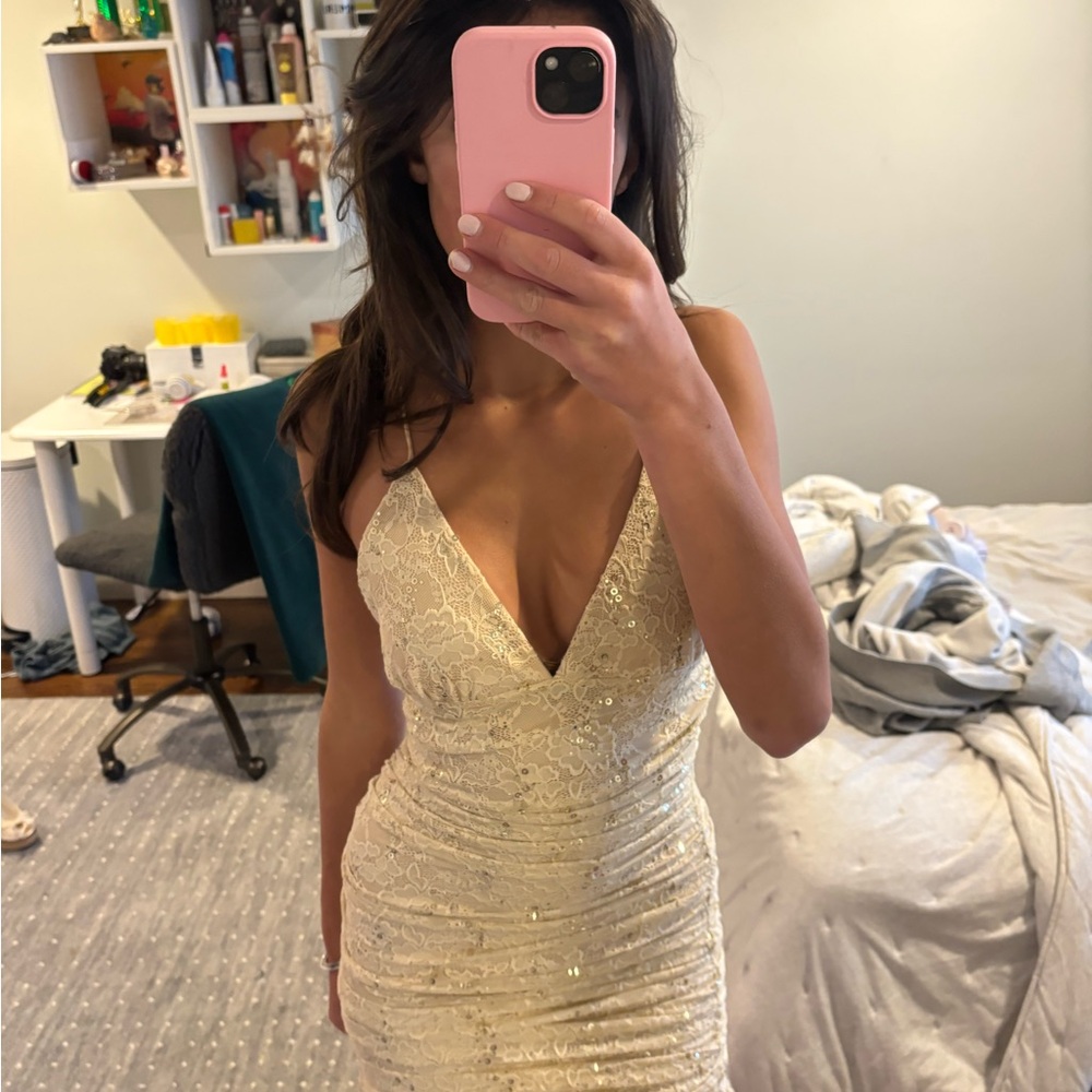 Gold sequined mini dress
